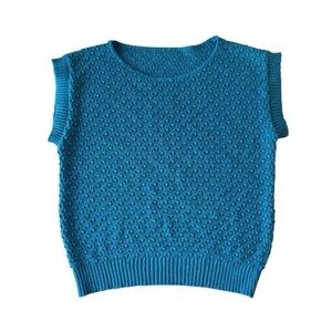 Vintage Blue Textured Cap Sleeve Sweater